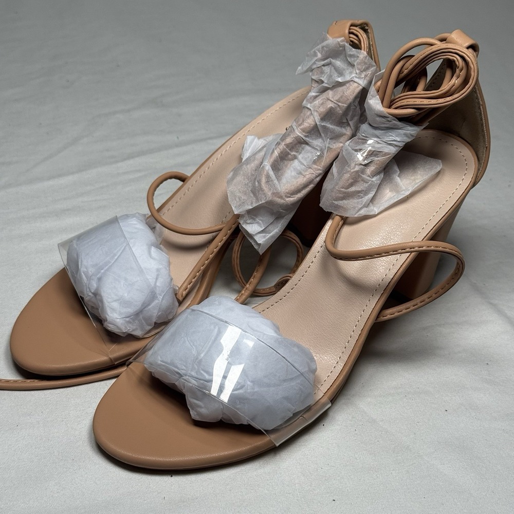 Womens Perphy‎ Nude Lace Up Block Heel Sandals Strappy Dress Shoes Size 6